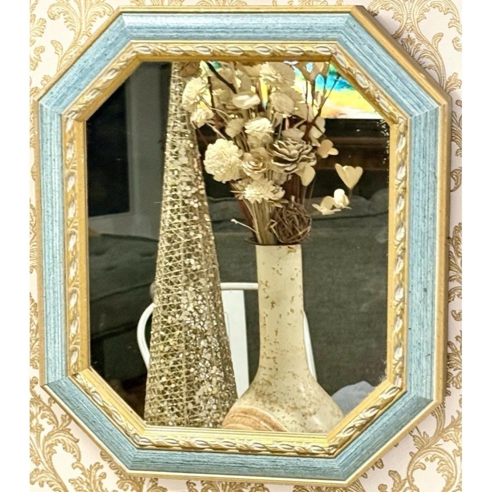 Vintage Italian Gold Mirror Jewelry Box Octagon Wall Cabinet Hidden Key Holder